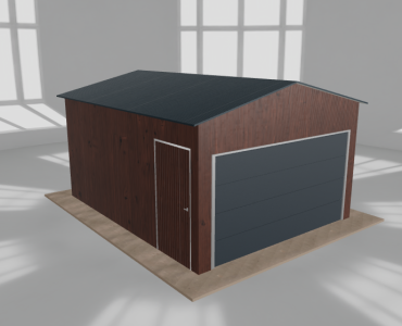 Plechová garáž 4x5 m, pre jedno auto, sedlová strecha, drevodekor – Model 3