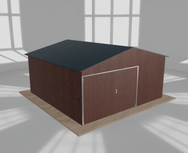 Plechová garáž 5x5 m, pre jedno auto, sedlová strecha, drevodekor – Model 2