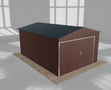 Plechová garáž 3,5x5 m, pre jedno auto, sedlová strecha, drevodekor – Model 2