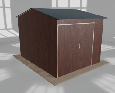 Oceľová hala 4x5 m, sedlová strecha, drevodekor, vysoká – Model 2