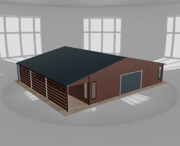Plechová garáž 10x10 m, so skladom a prístreškom, drevodekor