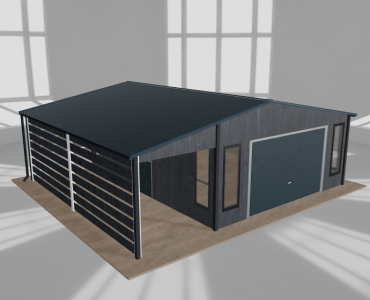 Mobilgarázs 5x6 m, tárolóhelyiséggel és előtetővel, grafit fautánzatú