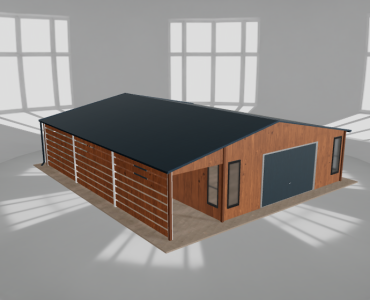 Plechová garáž 6,5x9,5 m, s prístreškom, drevodekor