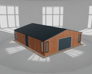 Plechová garáž 8x9,5 m, so skladom, drevodekor