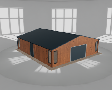 Plechová garáž 8,5x9,5 m, so skladom, drevodekor