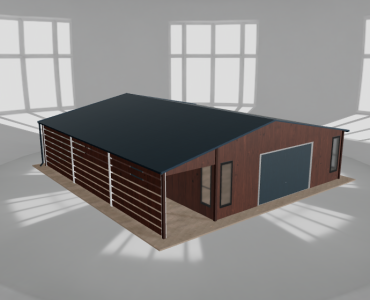 Plechová garáž 7x9,5 m, s prístreškom, drevodekor