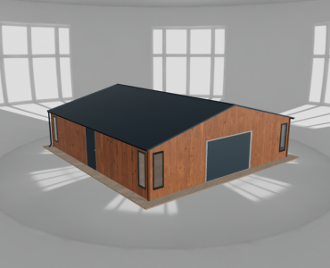 Plechová garáž 9x9,5 m, so skladom, drevodekor