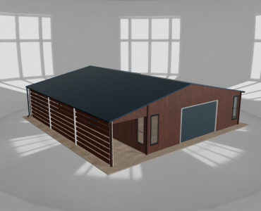 Plechová garáž 7,5x9,5 m, s prístreškom, drevodekor