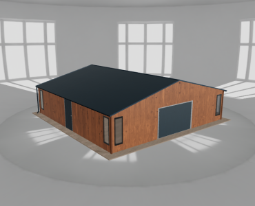 Plechová garáž 9,5x9,5 m, so skladom, drevodekor