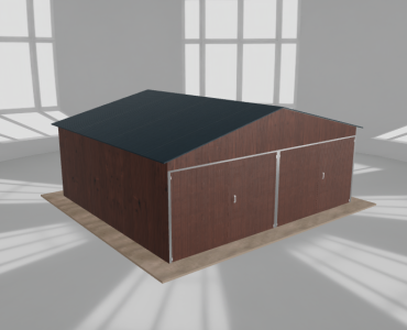 Plechová garáž 6x5,5 m, pre dve autá, sedlová strecha, drevodekor – Model 2