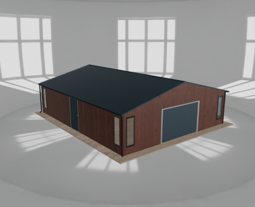 Plechová garáž 8x9,5 m, so skladom, drevodekor