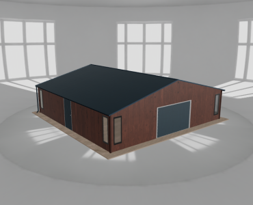 Plechová garáž 9,5x9,5 m, so skladom, drevodekor