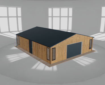 Plechová garáž 8x9,5 m, so skladom, drevodekor