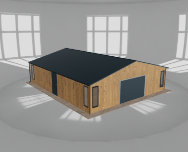 Plechová garáž 8,5x10 m, so skladom, drevodekor – Model 2