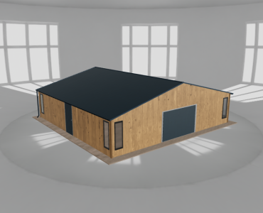 Plechová garáž 10x9,5 m, so skladom, drevodekor – Model 2