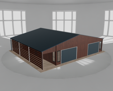 Plechová garáž 10x10 m, s prístreškom, drevodekor