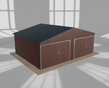 Plechová garáž 6,5x5 m, pre dve autá, sedlová strecha, drevodekor – Model 2
