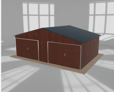 Plechová garáž 7x5 m, pre dve autá, sedlová strecha, drevodekor – Model 2