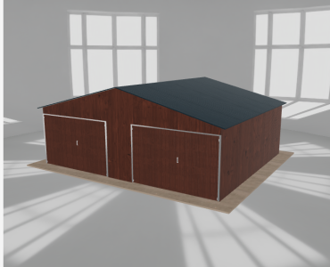 Plechová garáž 7x6 m, pre dve autá, sedlová strecha, drevodekor – Model 2