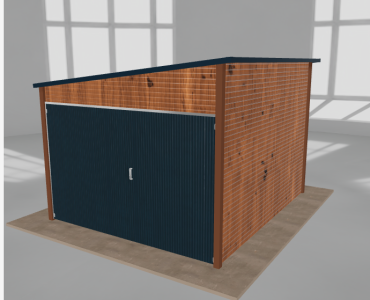 Domček na náradie 3x3,5 m, pultová strecha doľava, drevodekor