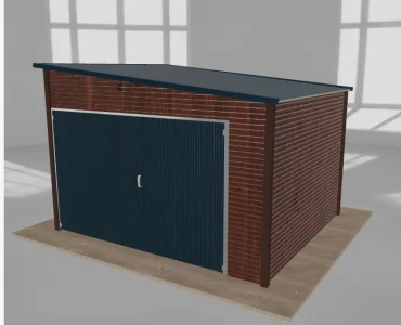 Domček na náradie 3,5x3 m, pultová strecha doprava, drevodekor