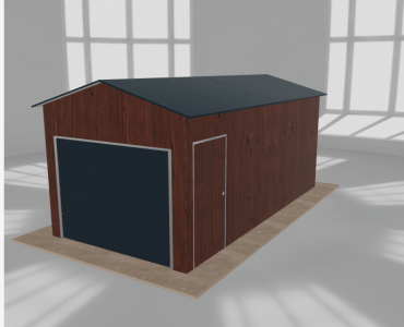 Plechová garáž 3x6 m, pre jedno auto, sedlová strecha, drevodekor