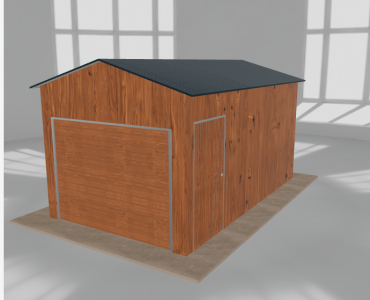Plechová garáž 3x5 m, pre jedno auto, sedlová strecha, drevodekor – Model 2