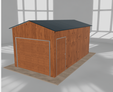 Plechová garáž 3x5,5 m, pre jedno auto, sedlová strecha, drevodekor – Model 2