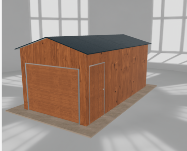 Plechová garáž 3x6 m, pre jedno auto, sedlová strecha, drevodekor – Model 2