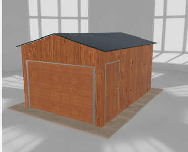 Plechová garáž 3,5x5 m, pre jedno auto, sedlová strecha, drevodekor – Model 2