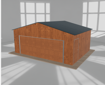 Plechová garáž 6,5x5 m, pre jedno auto, sedlová strecha, drevodekor – Model 4
