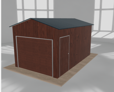 Plechová garáž 3x5 m, pre jedno auto, sedlová strecha, drevodekor – Model 2