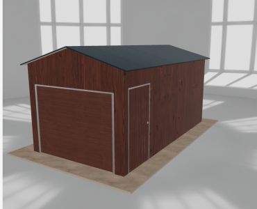 Plechová garáž 3x5,5 m, pre jedno auto, sedlová strecha, drevodekor – Model 2