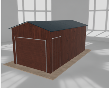 Plechová garáž 3x6 m, pre jedno auto, sedlová strecha, drevodekor – Model 2