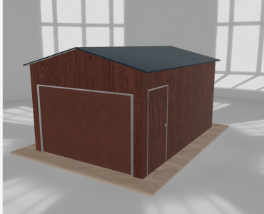 Plechová garáž 3,5x5 m, pre jedno auto, sedlová strecha, drevodekor – Model 2