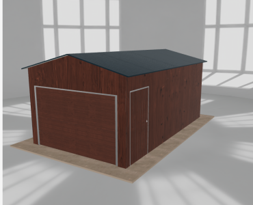 Plechová garáž 3,5x6 m, pre jedno auto, sedlová strecha, drevodekor – Model 2