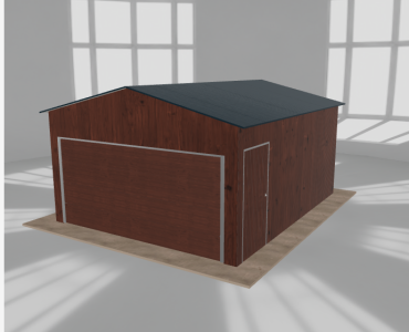 Plechová garáž 4,5x5,5 m, pre jedno auto, sedlová strecha, drevodekor – Model 2