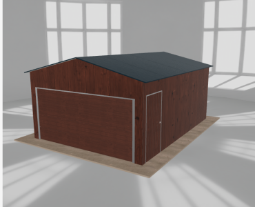 Plechová garáž 4,5x6 m, pre jedno auto, sedlová strecha, drevodekor – Model 2