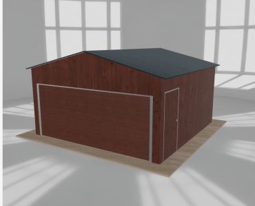 Plechová garáž 5x5 m, pre jedno auto, sedlová strecha, drevodekor – Model 2