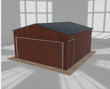 Plechová garáž 5x5,5 m, pre jedno auto, sedlová strecha, drevodekor – Model 2