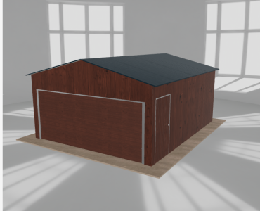 Plechová garáž 5x6 m, pre jedno auto, sedlová strecha, drevodekor – Model 2