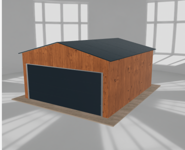 Plechová garáž 5x6 m, pre jedno auto, sedlová strecha, drevodekor – Model 3
