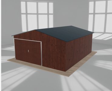 Plechová garáž 5x6 m, pre jedno auto, sedlová strecha, drevodekor – Model 2