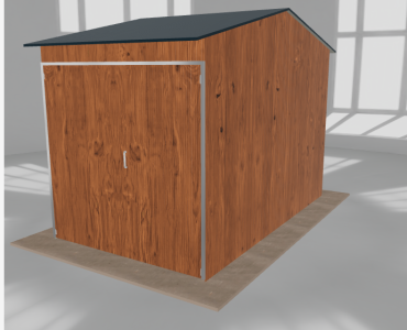 Oceľová hala 3x5 m, sedlová strecha, drevodekor, vysoká – Model 2