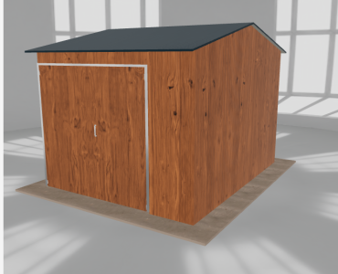 Oceľová hala 4x5 m, sedlová strecha, drevodekor, vysoká – Model 2