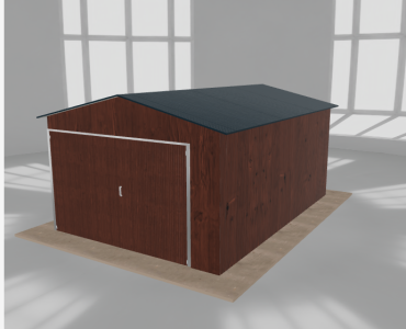 Plechová garáž 3,5x5 m, pre jedno auto, sedlová strecha, drevodekor – Model 2