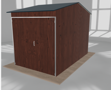 Oceľová hala 3x5 m, sedlová strecha, drevodekor, vysoká – Model 2