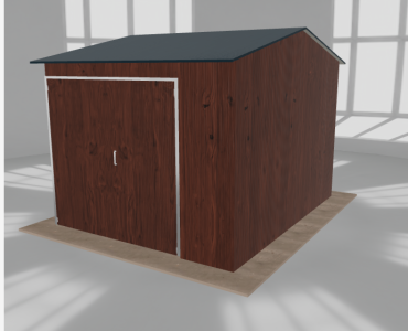 Oceľová hala 4x5 m, sedlová strecha, drevodekor, vysoká – Model 2