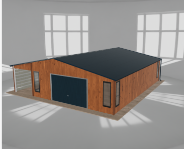Plechová garáž 6,5x9,5 m, s prístreškom, drevodekor