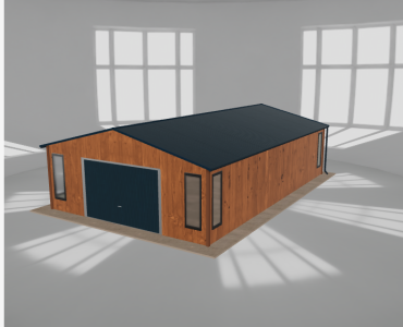 Plechová garáž 6x9,5 m, so skladom, drevodekor